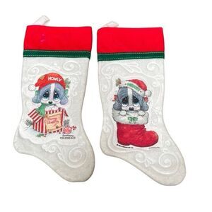 Giordano Vintage ‘87 & ‘94 Christmas Felt Stocking Sad Honey Puppy Lot-2